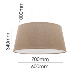 LLP Tripoli Coffee 5LT pendant light close up of fine wire suspension cords and ceiling fixing at top of coffee linen shade