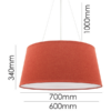 LLP Tripoli Orange 5LT pendant light view from below showing white inner shade lining and orange linen exterior rim