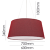 LLP Tripoli Red 5LT pendant light view from below showing white inner shade lining and red linen exterior rim