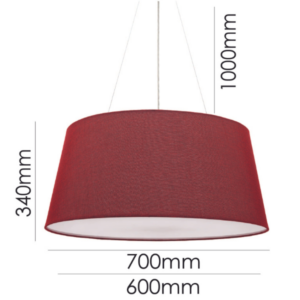 LLP Tripoli Red 5LT pendant light view from below showing white inner shade lining and red linen exterior rim