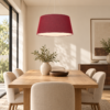 LLP Tripoli Red 5LT pendant light close up showing rich red textured linen thread shade surface and fabric weave detail