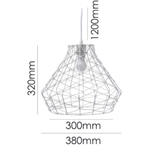 LLP Trix 1 pendant light hanging on clear cord suspension showing full diamond wire and string shade silhouette with exposed bulb