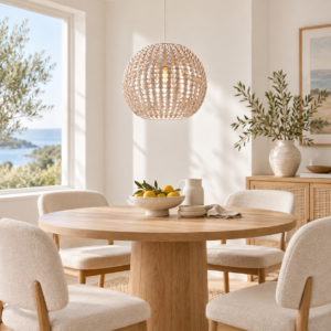 LLP Urchin 500 Pendant Light styled as centrepiece over dining table in warm coastal boho interior setting