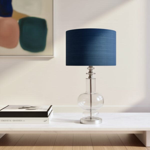 LLT Release fibre blue table lamp with clear glass base