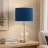 LLT Release fibre blue table lamp with clear glass base