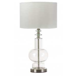 Contemporary bedside table lamp in white and glass