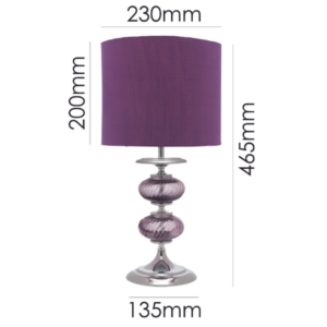 Elegant purple table lamp with chrome base and fabric shade