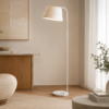 Marble White Floor Lamp with marble base and white painted metal arm and tapered shade
