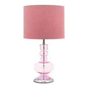 LLT Tulip Pink Table Lamp with pink glass base and drum shade