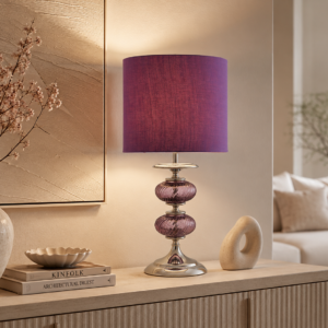 LLT Violet Table Lamp with chrome base and violet fabric shade
