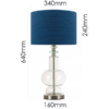 Clear glass table lamp with blue drum shade