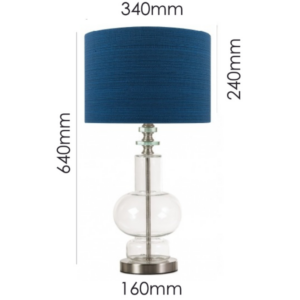 Clear glass table lamp with blue drum shade
