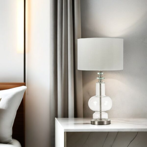 LLT Release white table lamp with clear glass base