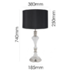 Tall glass table lamp with black drum shade