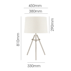 Tripod table lamp with nickel metal base