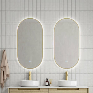 NIK OVAL LED MIRROR - BRUSHED GOLD