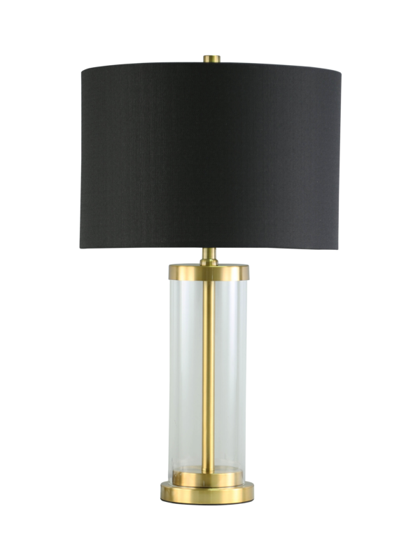 Glass cylinder table lamp with black shade