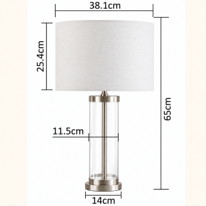 LLT Empire White Table Lamp styled on bedside table in clean Scandinavian bedroom interior with white and silver tones