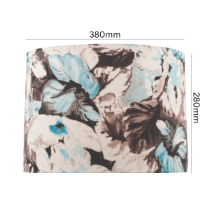Botanic Blue Floral Drum Lamp Shade styled on a bedside lamp with blue and white bedroom decor