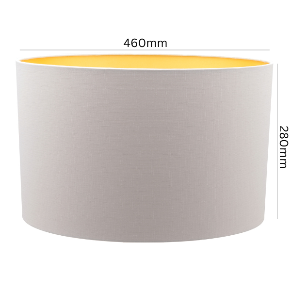 Canary White Linen Drum Lamp Shade styled on a table lamp with neutral living room furnishings