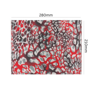 Red Abstract Print Drum Lamp Shade styled on a table lamp with neutral living room decor