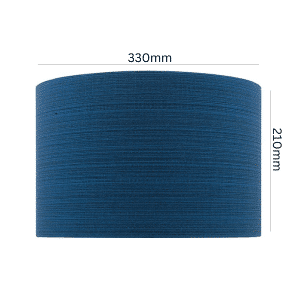 Fibre Blue Linen Drum Lamp Shade styled on a table lamp with timber and neutral living room decor
