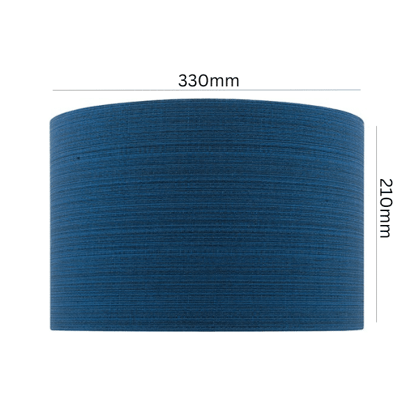 Fibre Blue Linen Drum Lamp Shade styled on a table lamp with timber and neutral living room decor