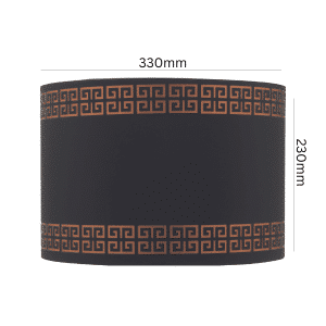 Gemini Black and Bronze Drum Lamp Shade styled on a table lamp on a console