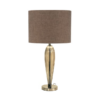 Brown linen shade table lamp with glass base