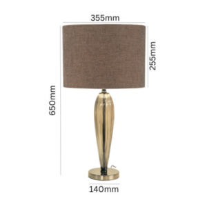 Brown linen shade table lamp with glass base