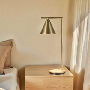 gold table lamp with wireless charging and USB port