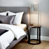 Modern silver bedside lamp with wireless charging and touch base