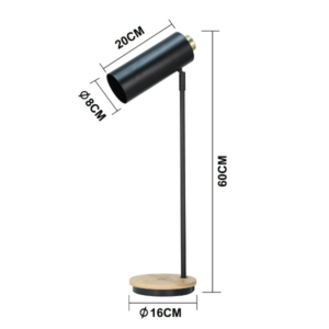 Modern black adjustable head lamp with wireless charger