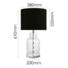 Clear textured glass table lamp with black drum shade