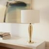 LLT Demi White Table Lamp with smoke glass base and white drum shade