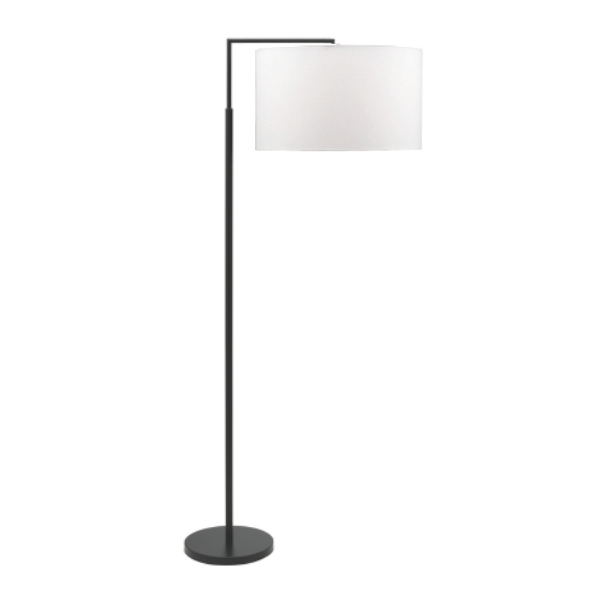 LLF Black Kardinia White Floor Lamp with black powder coated base and clean white drum shade