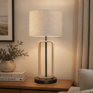 LLT Hamish Vanilla Table Lamp with timber and graphite base