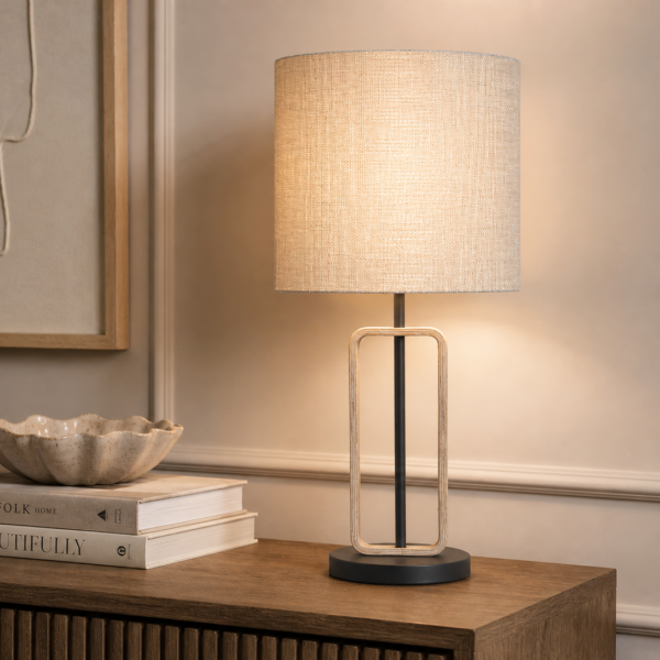 LLT Hamish Vanilla Table Lamp with timber and graphite base
