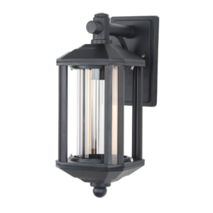Classic black exterior wall light with aluminium frame and clear glass panels IP44