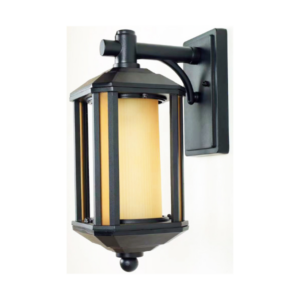 Black exterior wall light with amber frosted glass and aluminium frame IP44