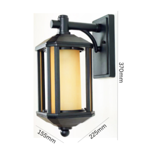 Classic outdoor black wall light with amber glass for porches and entryways