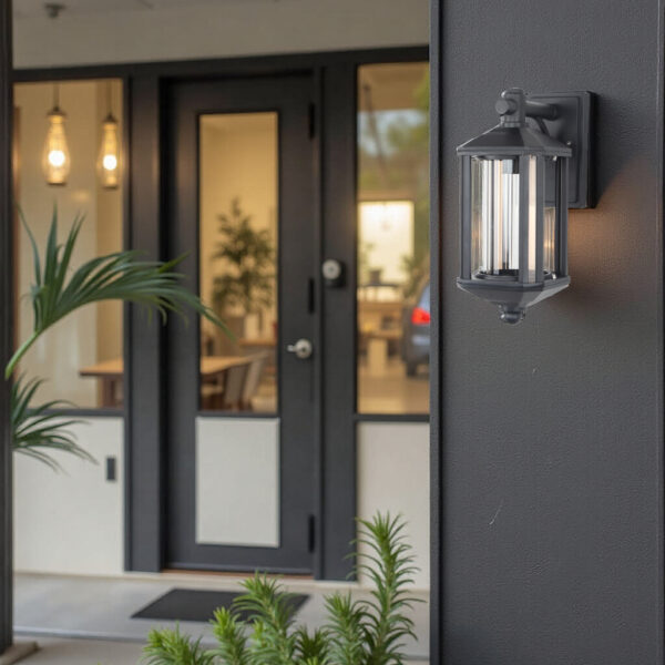 Outdoor lantern wall light black aluminium finish for porches and entryways
