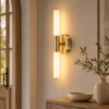 LLP Luna 400 pendant light illuminated showing warm bulb glow and light reflecting off aluminium wire and pearl bead globe