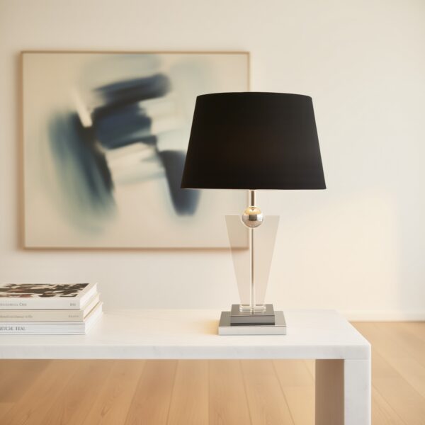 LLT Melinda Black Table Lamp with chrome crystal base