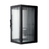 Modern black exterior wall light with ribbed glass panels and box lantern design