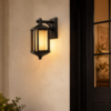 Vintage black Victorian outdoor wall light styled at home entrance on rendered wall in classic outdoor setting