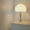 White feather shade table lamp with smoke glass base