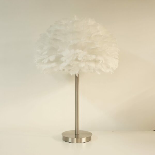 Soft white feather lamp with nickel finish base