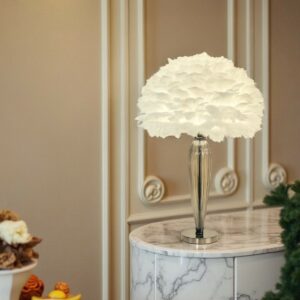 LLT Demi Feather White Table Lamp with black chrome glass base