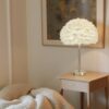 LLT Flynn White Feather Table Lamp with nickel base